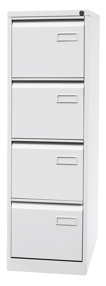 Hängeregistraturschrank LIGHT, BxTxH 413x622x1321 mm, einbahnig, 4 Schubladen, Griffleiste, verkehrsweiß