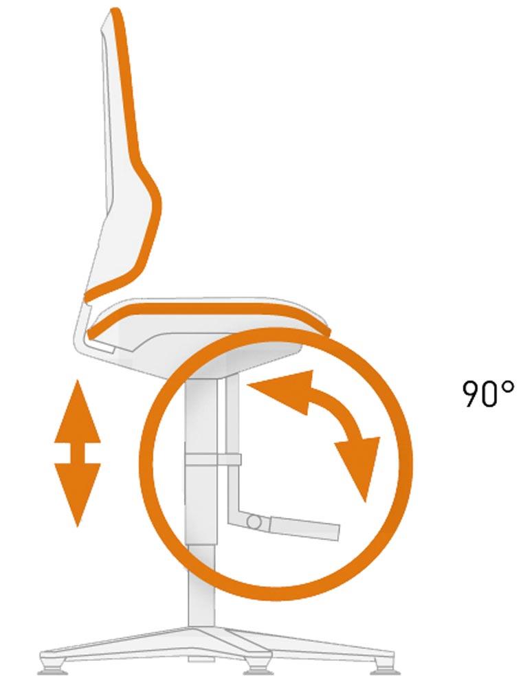 Arbeitsdrehstuhl, Permanentkontakt, mit Gleiter und Aufstieghilfe, Flexband grau, Basisstuhl ohne Polster, Sitz Höhe 590-870 mm, DIN 68877