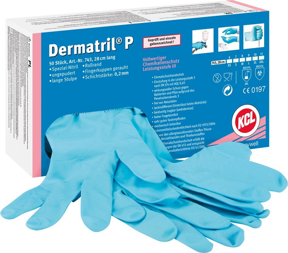 Einweghandschuhe Dermatril P 743 Größe 11 blau Nitril EN 374, EN 455 PSA-Kategorie III 50 Stück / Box