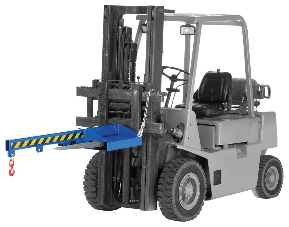 Kranarm für Gabelstapler, Länge 1390 mm, Traglast 350-1000 kg, starr, Neigung 25 Grad, RAL 6018 gelbgrün