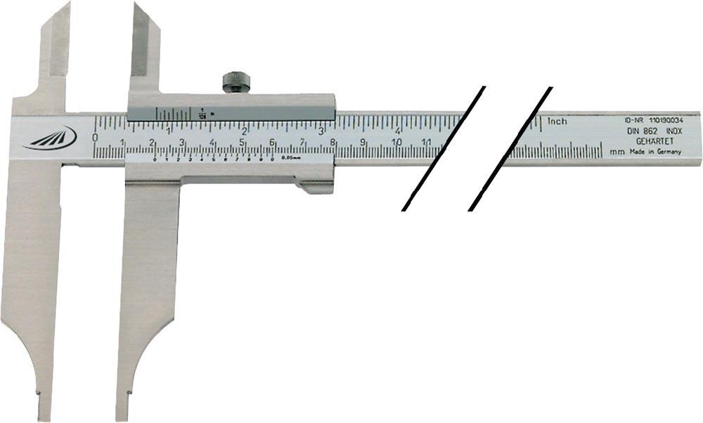 Werkstattmessschieber DIN 862 300 mm mit Messerspitzen und Feineinstellung Schnabellänge 90 mm