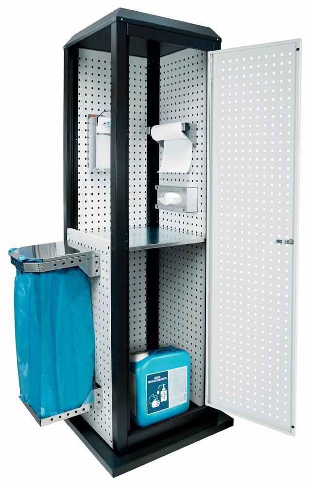 Hygiene Tower, BxTxH 700x700x2015 mm, Modell 1, stationär, mit Tür, 1 Boden,  RAL7016 anthrazitgrau/RAL 7035 lichtgrau