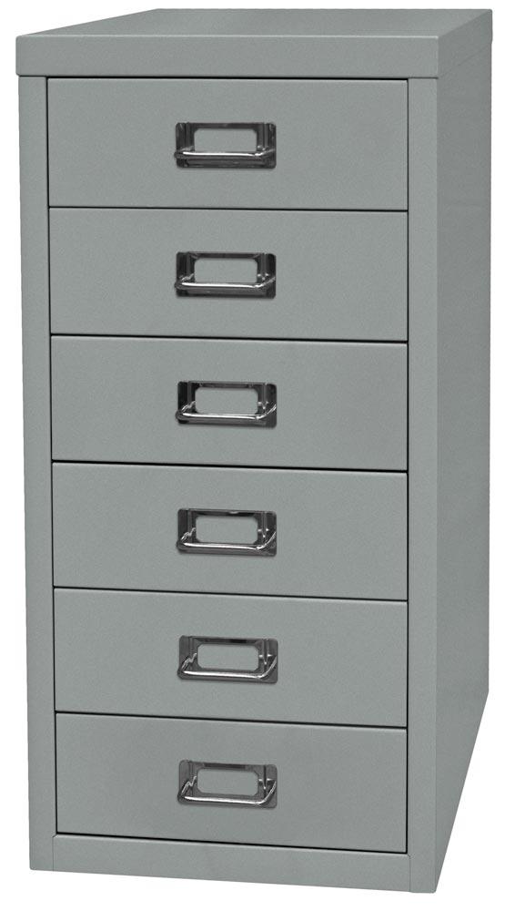 Büro-Schubladenschrank, BxTxH 279x380x590 mm, 6 Schubladen 87 mm, DIN A4, silber