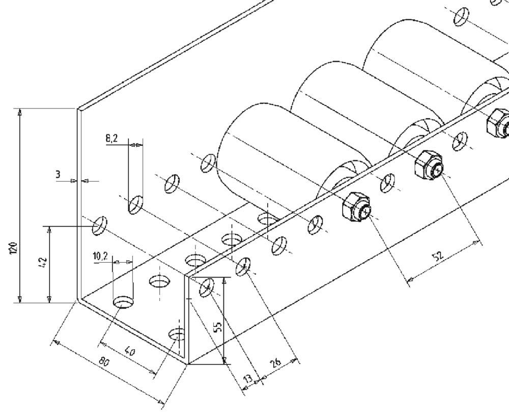 Palettenrollschiene, verzinkt, Profil zweireihig, Rolle mit PVC-Belag, Durchm. 54 mm, Traglast 160 kg, Bauhöhe 69 mm, Achsabstand 182 mm