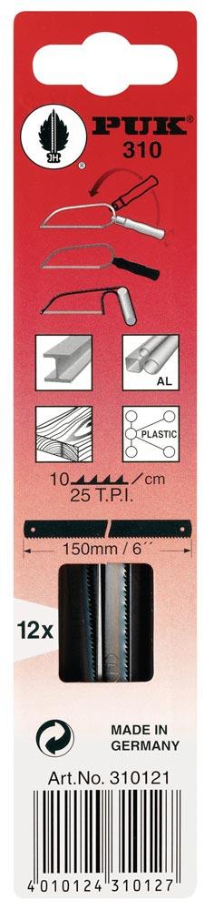 Metallsägeblatt 310 Länge 150 mm Zähne per Zoll 25 1-seitig 12 Stück / Karte