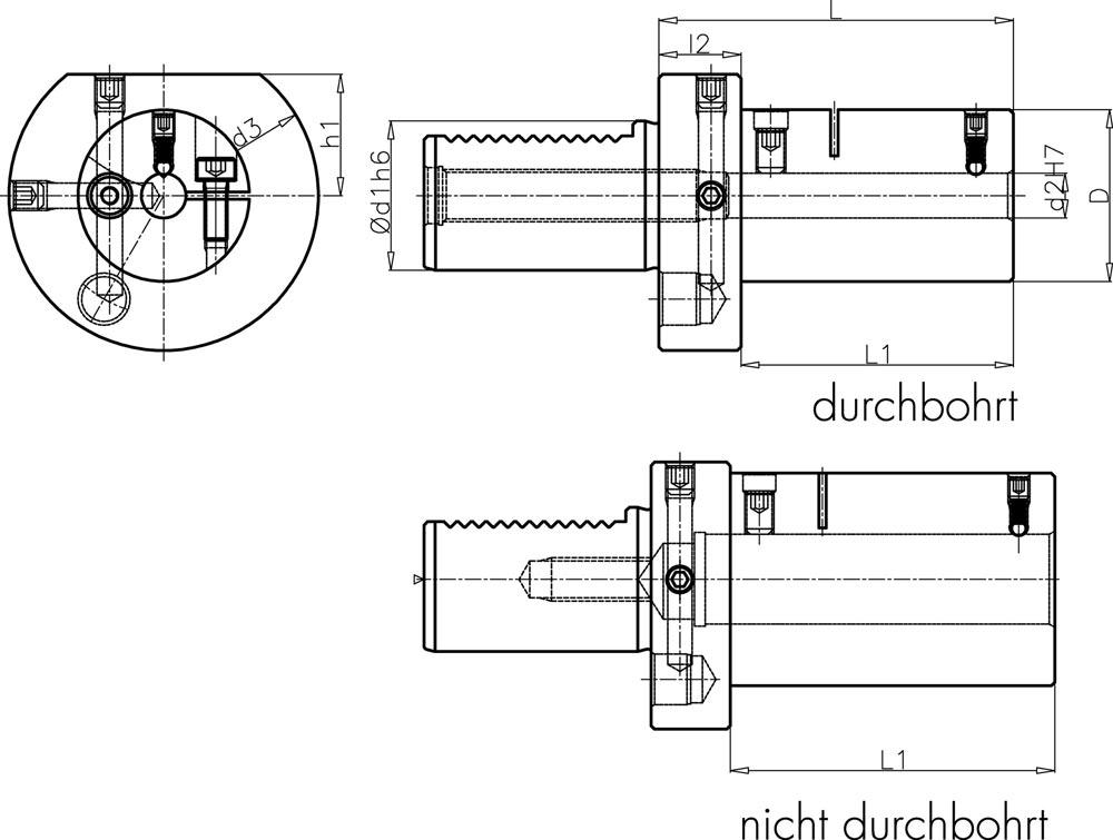 Werkzeughalter E2 S DIN 69880 Typ A Spann-Ø 12 mm VDI40 passend zu Bohrstangen