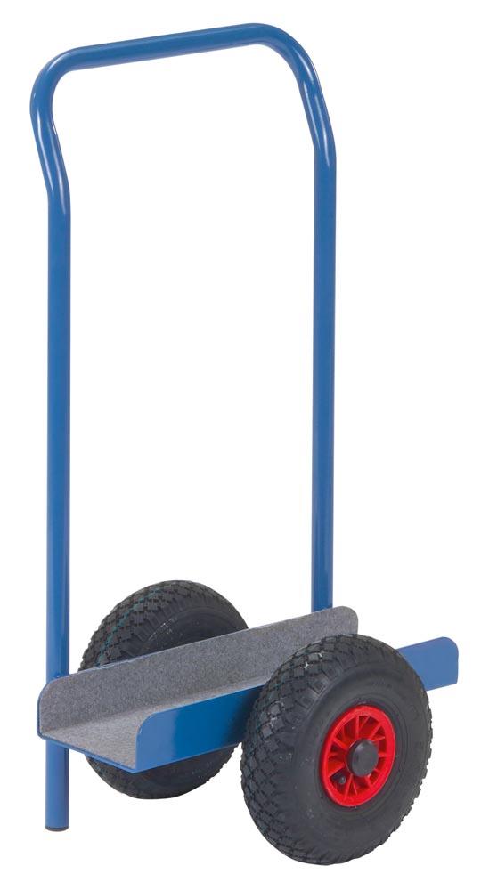 Plattenroller in U-Form mit Anlage- und Schiebebügel, Innenflächen mit Filzbelag, Schaufelbreite 150 mm, Traglast 500 kg, Vollgummiber., RAL 5007 blau