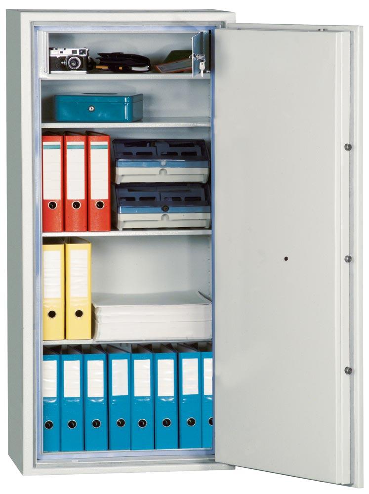 Dokumentenschrank, Sicherheitsstufe Kl. I, S60P, BxTxH 704x471x1322 mm, Volumen 253 l, 3 Böden, Kapazität 21 Ordner, RAL 7035 lichtgrau