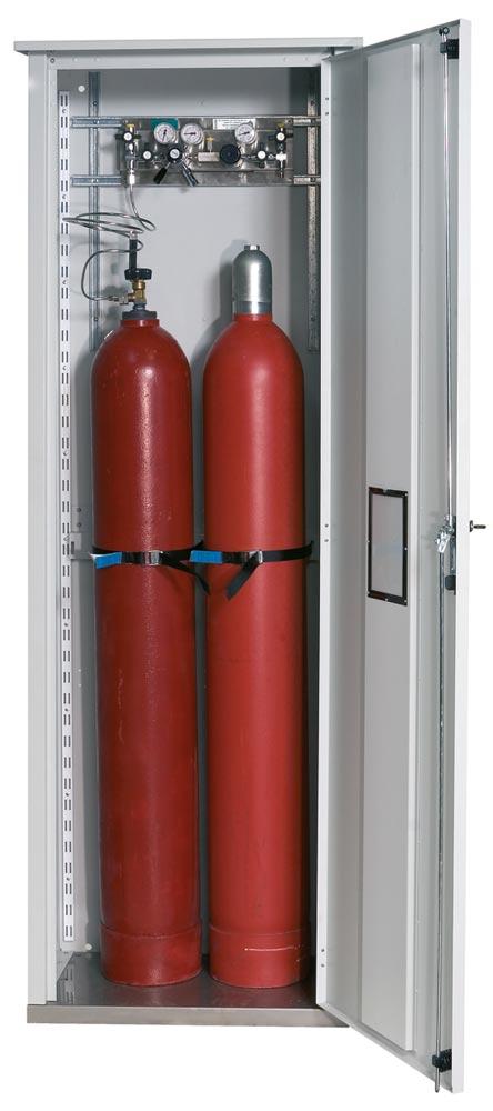 Druckgasflaschenschrank, zur Außenaufstellung, 2 Flaschenplätze, BxTxH 700x400x2150 mm, verzinkt + RAL 7035