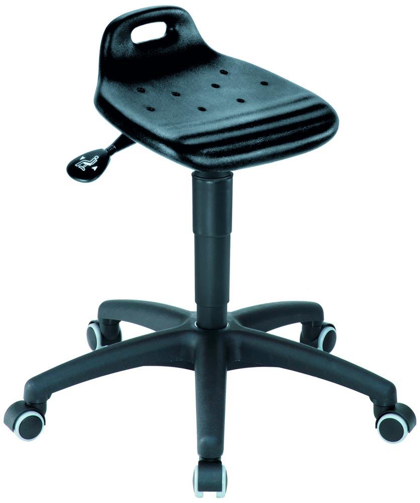 Arbeitshocker mit Rollen, Sitzfläche aus schwarzem PU-Schaum, Sitz Höhe 440-570 mm