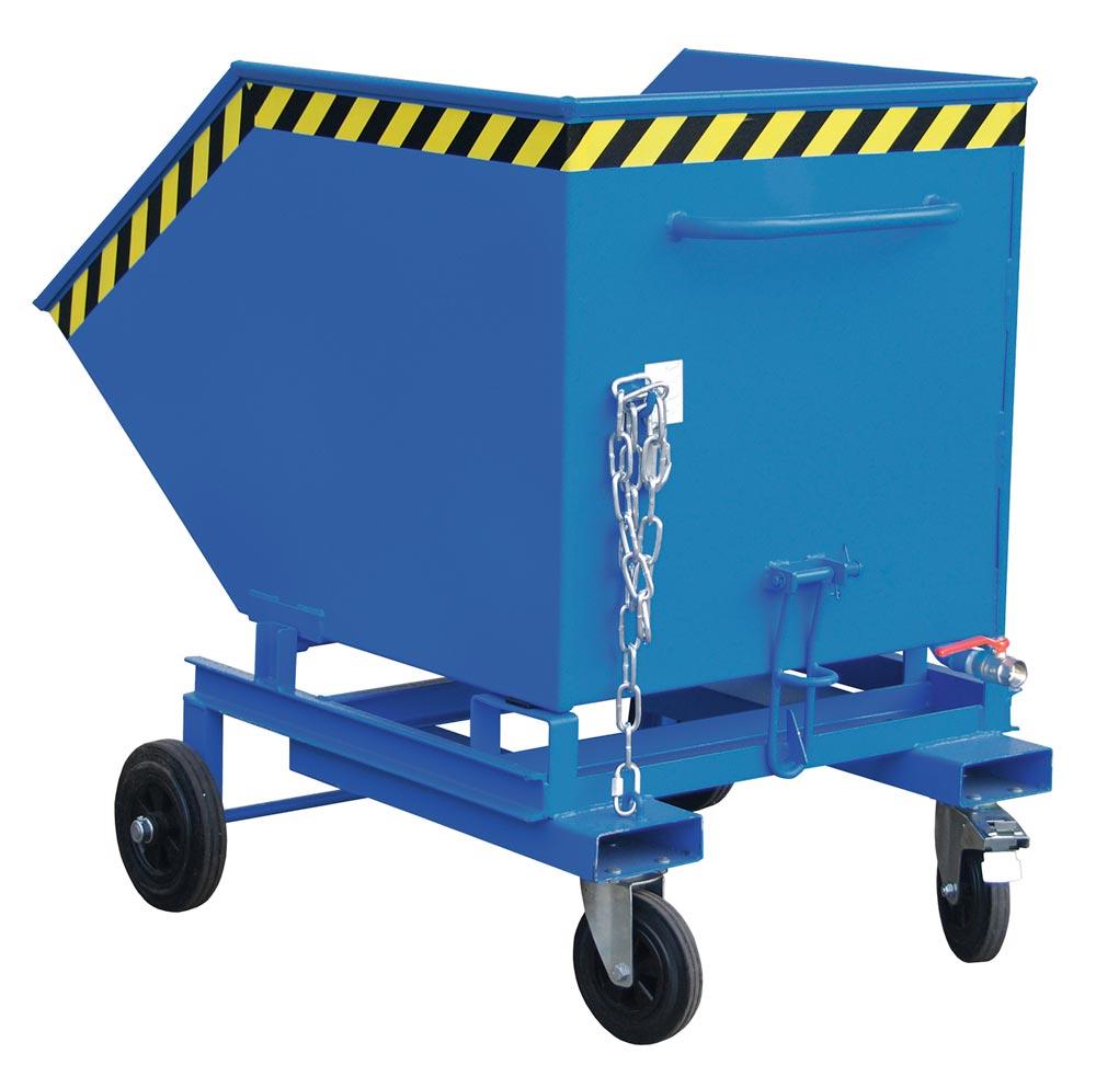 Fahrbarer Späne-Kippbehälter mit Einfahrtaschen, Volumen 0,6 cbm, LxBxH 1395x1070x1220 mm, lackiert RAL 5012 lichtblau