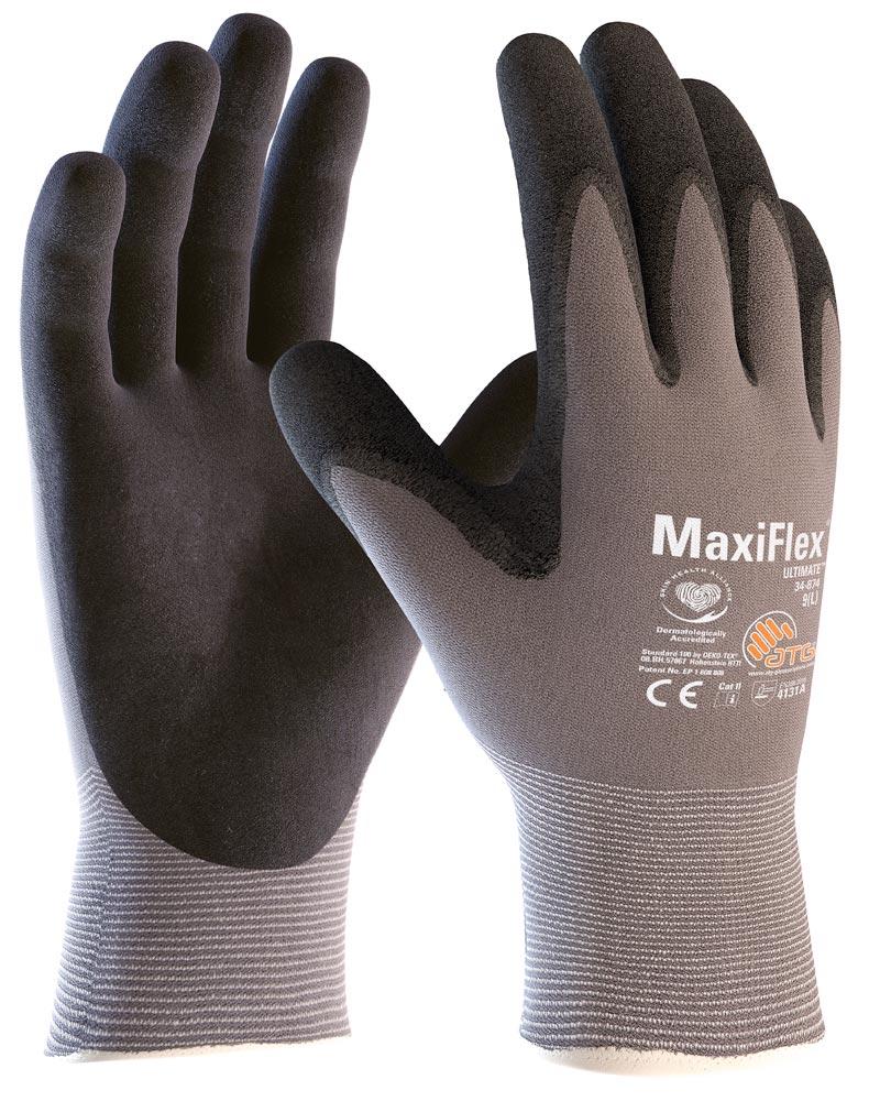 Handschuhe MaxiFlex® Ultimate™ 34-874 Größe 7 grau/schwarz Nylon m.Nitrilmikroschaum EN 388 PSA-Kategorie II