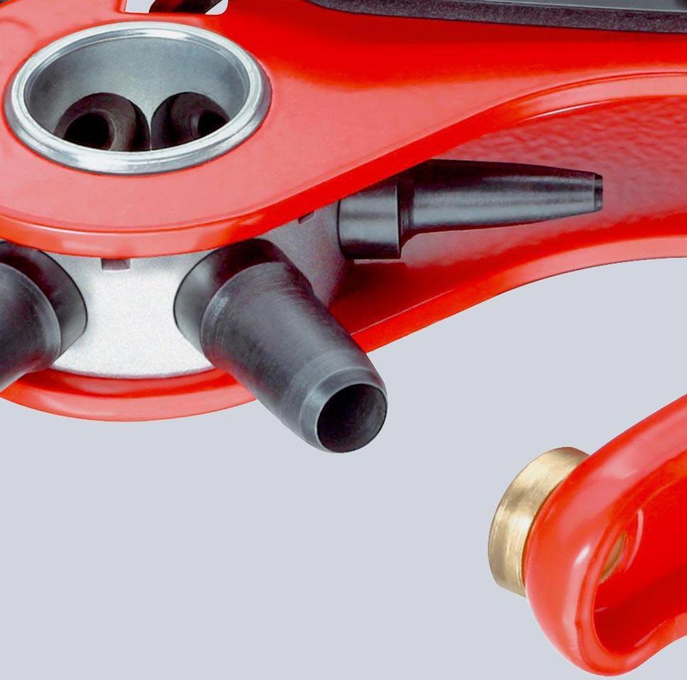 Revolverlochzange Gesamtlänge 220 mm Öffnungsfeder 2 / 2,5 / 3 / 3,5 / 4 und 5 mm rot pulverbeschichtet