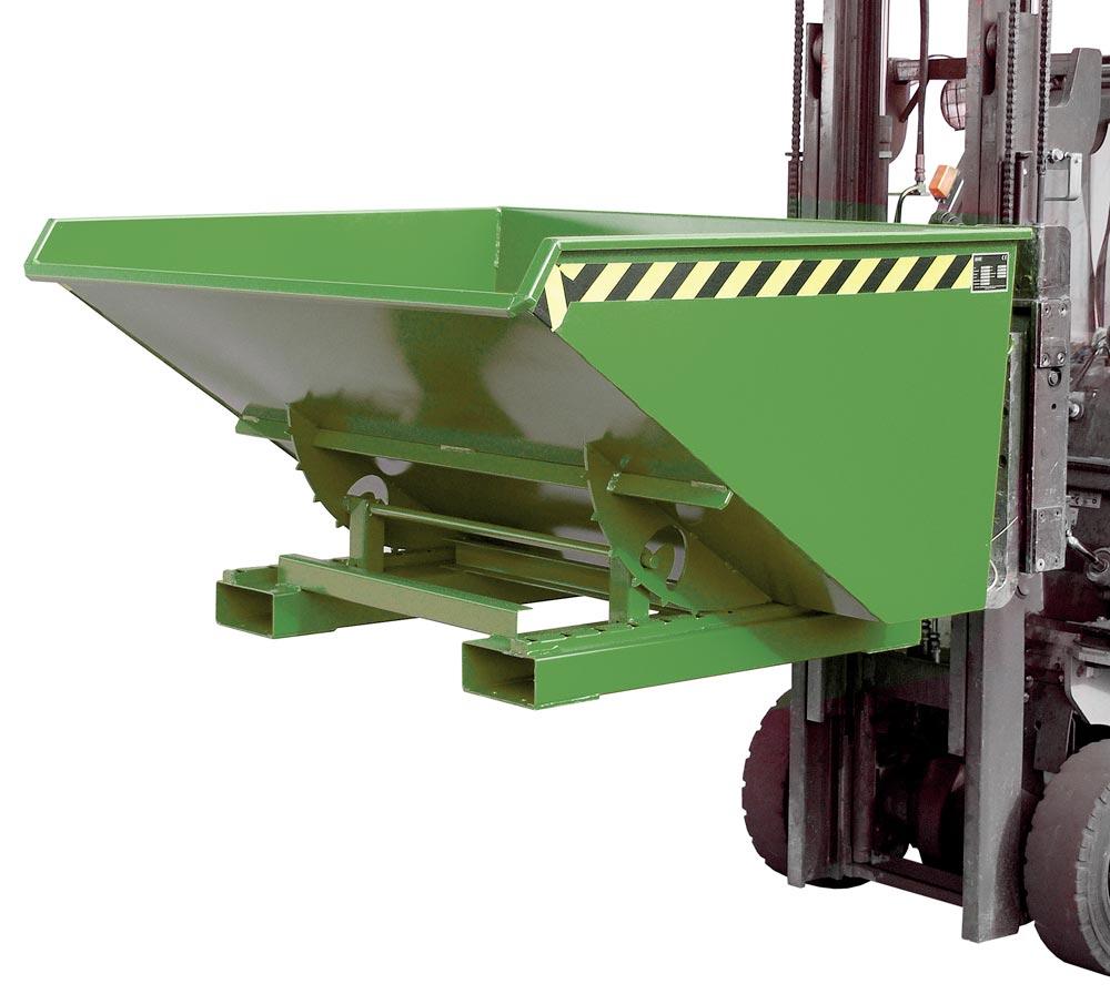 Mulden-Selbstkipper mit Abrollsystem, umlaufender Rand, LxBxH 1260x1570x835 mm, Vol. 0,9 cbm, Traglast 1000 kg, lackiert RAL 6011 resedagrün
