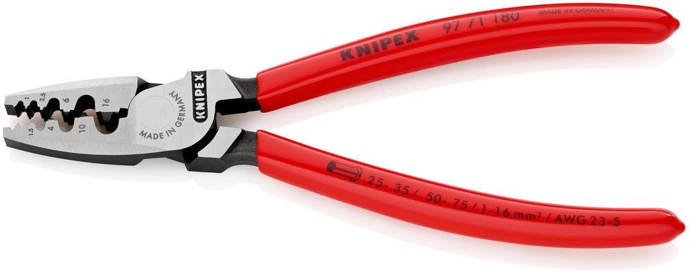 Aderendhülsenzange Gesamtlänge 180 mm 0,25 - 16,0 (AWG 23 - 5) mm poliert Kunststoffüberzug