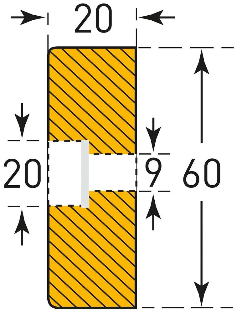 Warn- und Schutzprofil, Flächenschutz, Rechteck, 60x20 mm, gelb/schwarz, selbstklebend, 3 Bohrungen, Länge 1000 mm