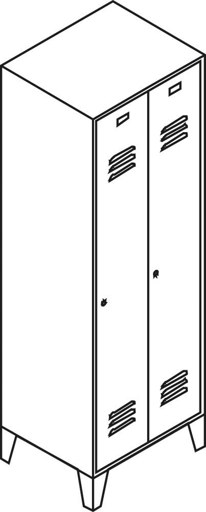 Garderobenschrank, einzeln verschließ. Abteil, BxTxH 610x500x1850 mm, 2 Abteile, B 300 mm, Füße, Drehriegel RAL 7035/5010