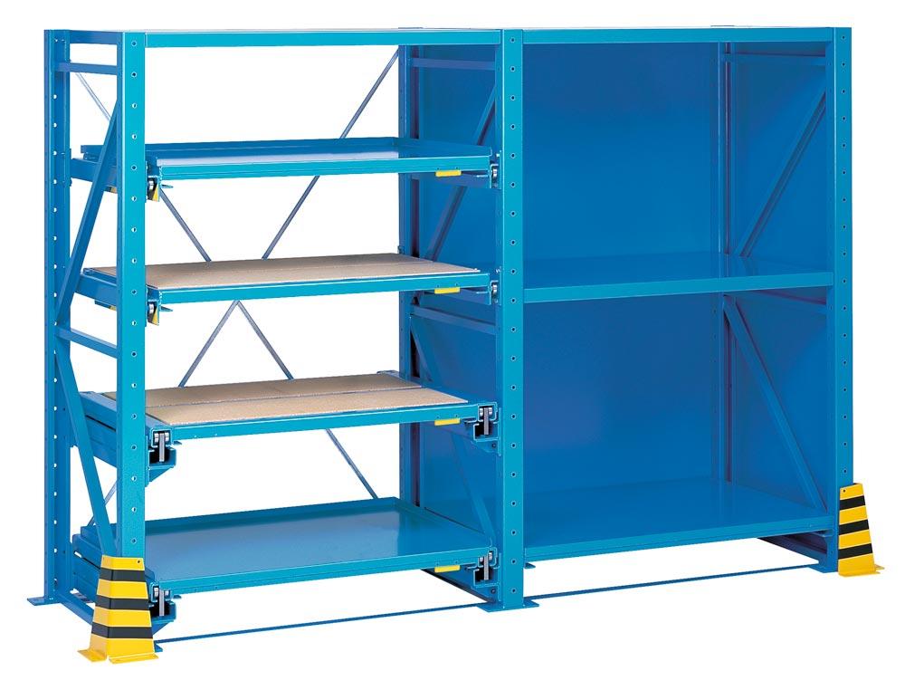 Schwerlast-Auszugregal, Anbaufeld, BxTxH 890x1260x2500 mm, RAL 5012 lichtblau