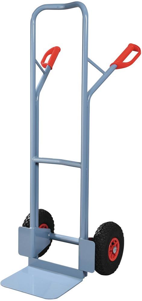 Stapelkarre Höhe 1300 mm Schaufel-L250xB320mm Luft-Bereifung Tragfähigkeit 300 kg taubenblau, RAL 5014