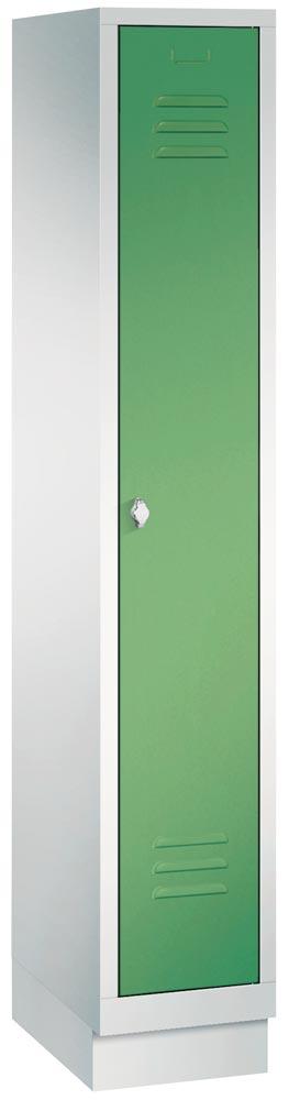 Garderobenschrank, einzeln verschließ. Abteil, BxTxH 320x500x1800 mm, 1 Abteil, B 300 mm, Sockel, Drehriegel, RAL 7035/6011