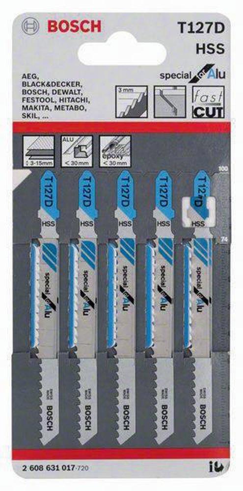 Stichsägeblatt T 127 D Gesamtlänge 100 mm Zahnteilung 3 mm HSS 5 Stück / Karte