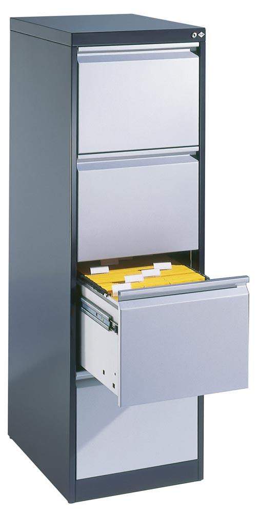 Hängeregistraturschrank, BxTxH 433x590x1357 mm, einbahnig, 4 Schubladen, Griffleiste, RAL 7035 lichtgrau