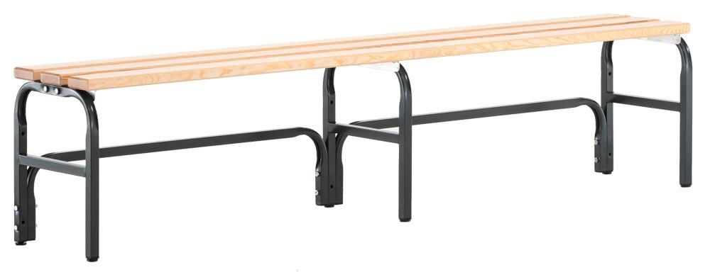 Sitzbank, Holzleisten, ohne Schuhrost, TxH 350x450 mm, Länge 1500 mm, RAL 7016