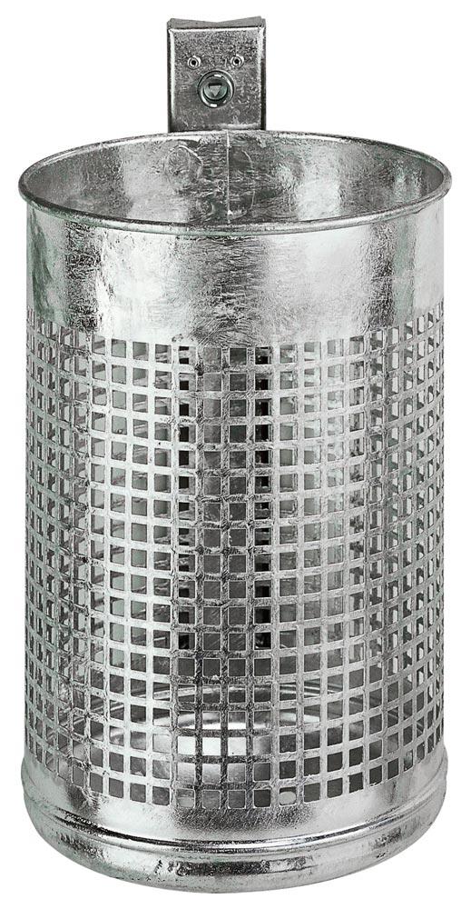 Abfallbehälter 50 l, Ausf. gelocht, DxH. 370x520 mm, inkl. Befestigungsschiene + Dreikantschlüssel, feuerverzinkt