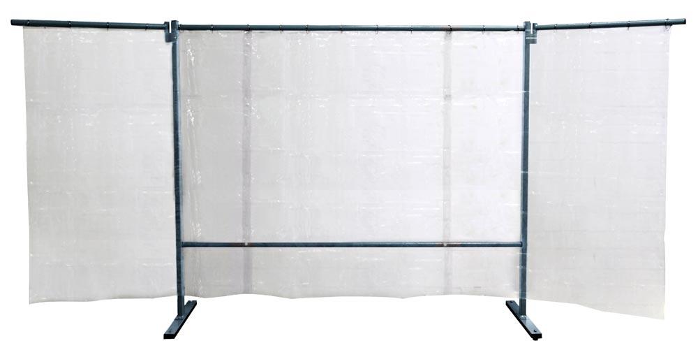 3-teilg. Schutzwand, mit Folienvorhang, S0, glasklar, BxH 2100x850x850x1830 mm, Bodenfreiheit 165 mm