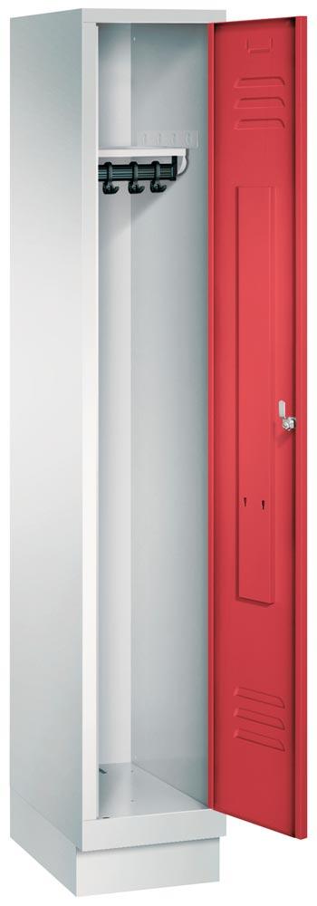 Garderobenschrank, einzeln verschließ. Abteil, BxTxH 320x500x1800 mm, 1 Abteil, B 300 mm, Sockel, Drehriegel, RAL 7035/3003