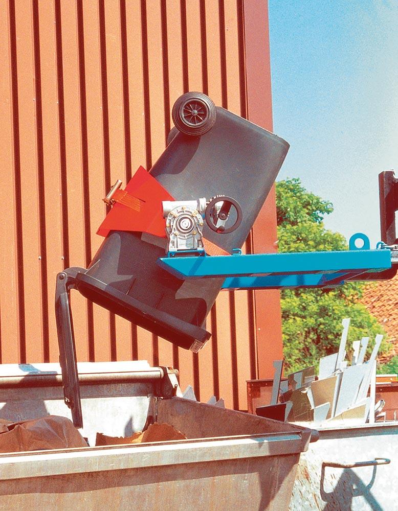Fasskipper, für Fässer Volumen 60-220 l und Mülltonnen, mit Prismenaufnahme und Handkurbel, RAL 2000