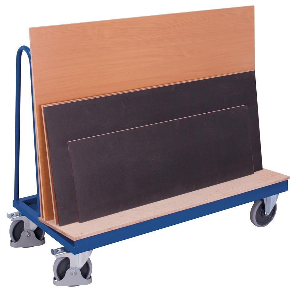 Plattenwagen, schräggestellte Ladefläche LxB 1500x370 mm, Außenmaße LxBxH 1500x680x1200 mm, Traglast 500 kg