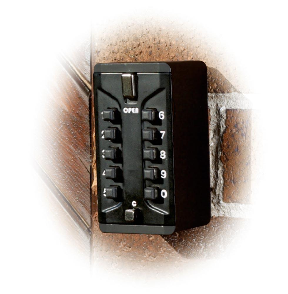 Schlüsselbox, BxTxH 62x58x115 mm, Druckzahlenkombinationsschloss, schwarz/silber, inkl. Befestigungsmaterial zur Wandbefestigung