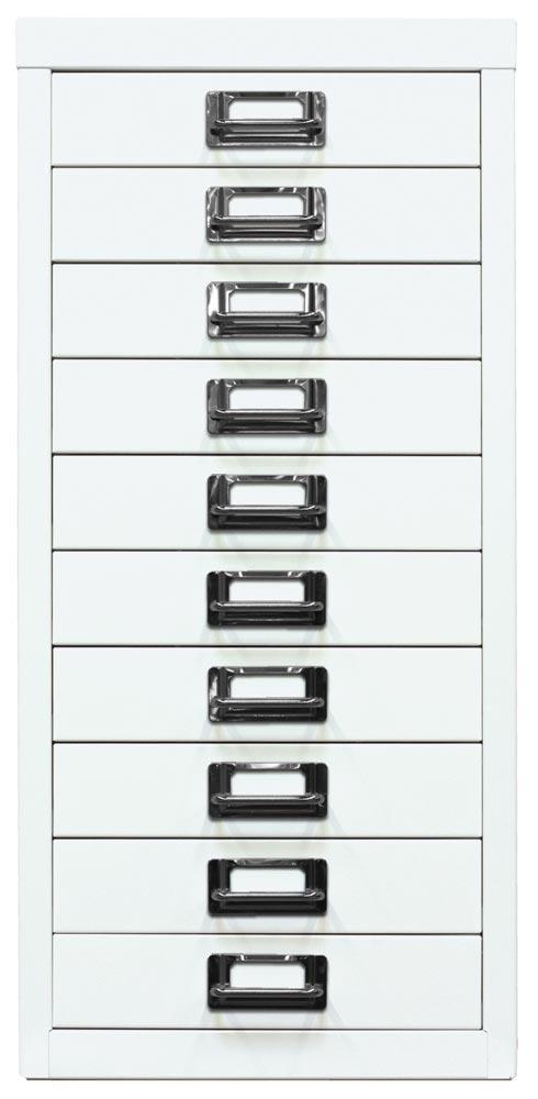 Büro-Schubladenschrank, BxTxH 279x380x590 mm, 10 Schubladen 51 mm, DIN A4, verkehrsweiß