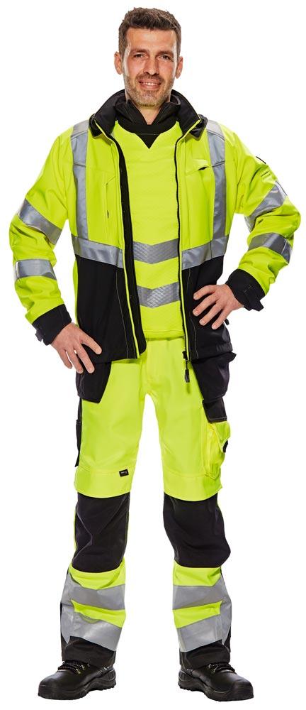Warnschutz-Softshell-Jacke Blackpool, HiVis gelb/schwarzblau, Gr. XL