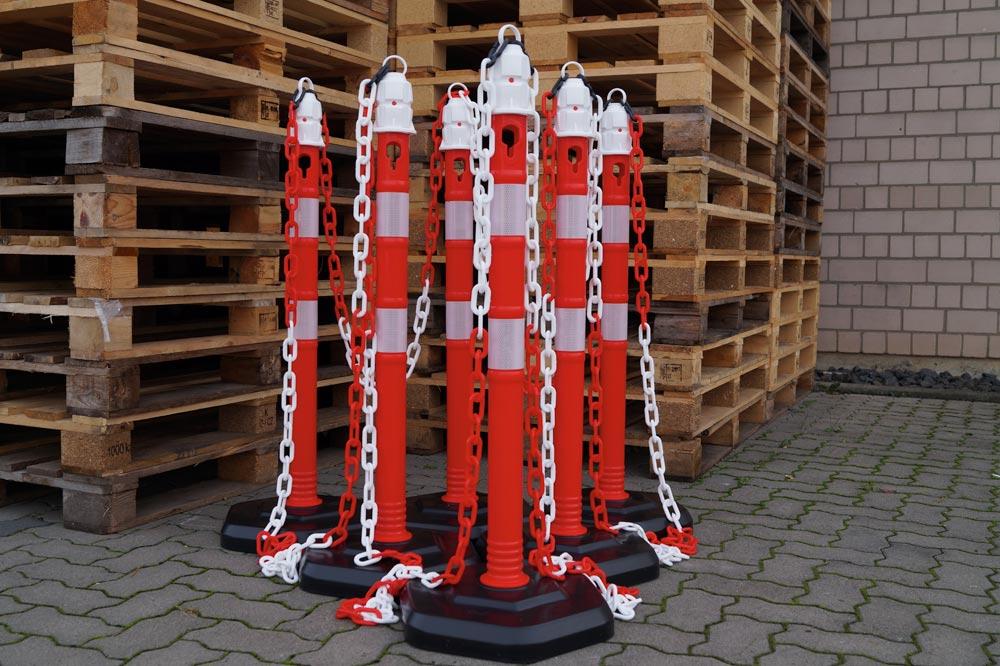 Kettenpfosten einzeln, rot-weiß, retroreflektierend Kettenständer aus Kunststoff, mit schwerem Fuß, Höhe 1 m, Gewicht 4,2 kg
