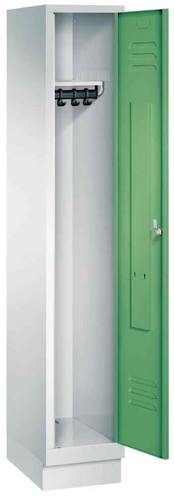 Garderobenschrank, einzeln verschließ. Abteil, BxTxH 320x500x1800 mm, 1 Abteil, B 300 mm, Sockel, Drehriegel, RAL 7035/6011