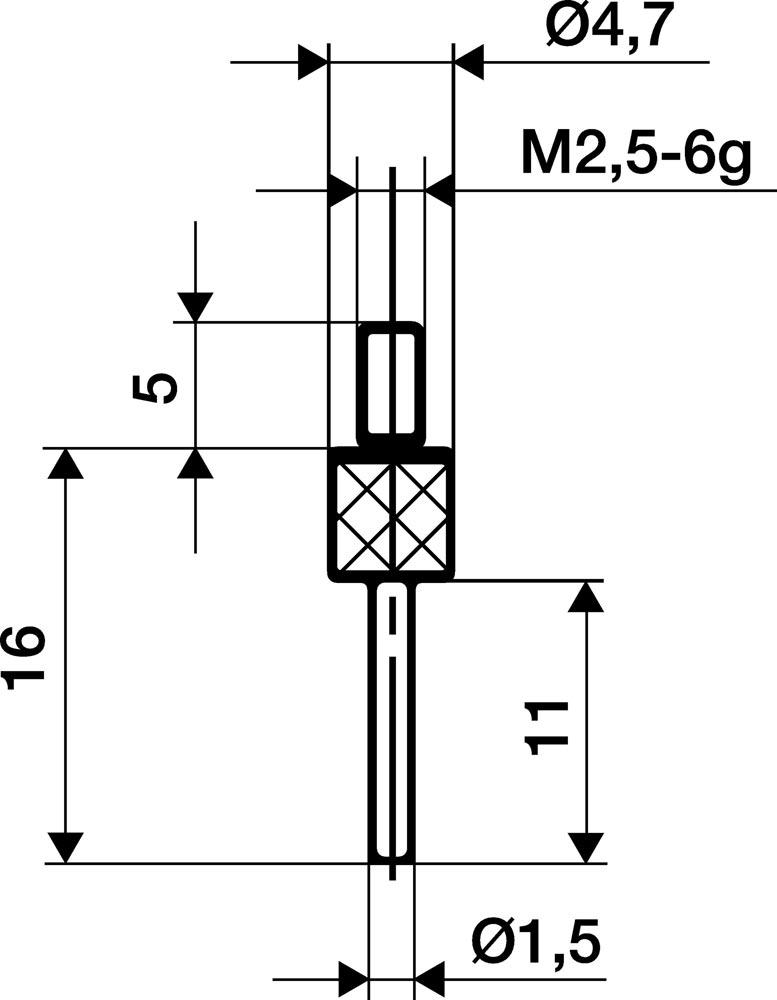 Messeinsatz Ø 1,5 mm Länge 11 mm Stift M2,5 Stahl passend zu Messuhren