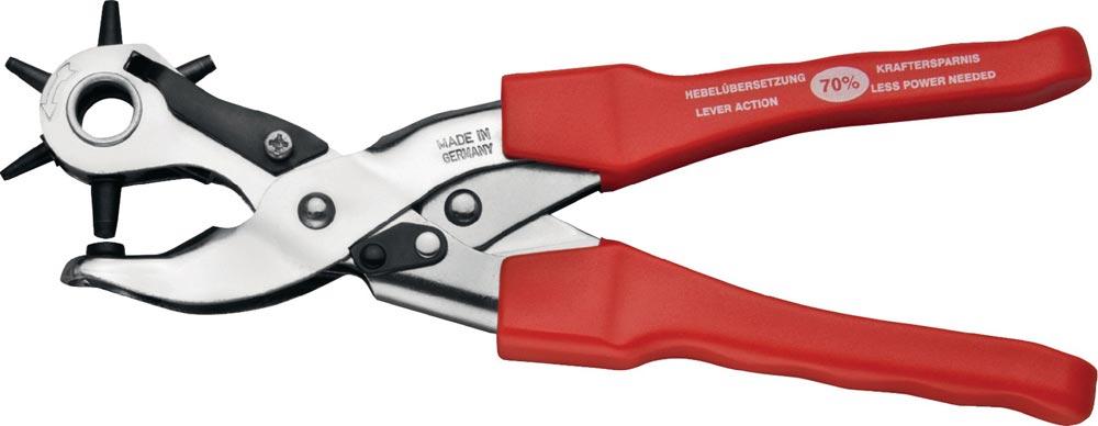 Revolverlochzange Gesamtlänge 250 mm hebelübersetzt 2 / 2,5 / 3 / 3,5 / 4 / 4,5 mm Kunststoff