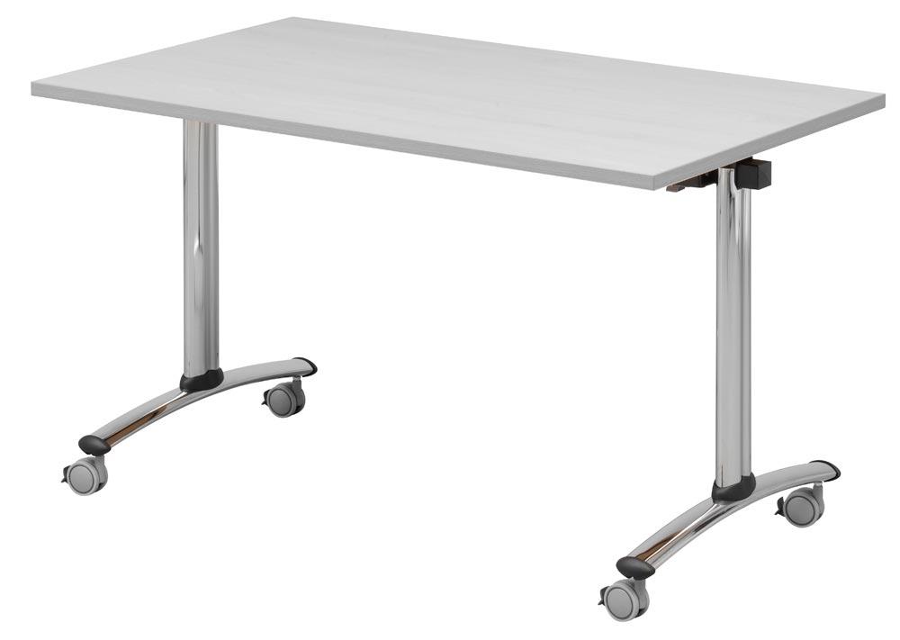 Klapptisch, BxTxH 1800x700x730 mm, T-Fuß-Säulen-Gestell weissalu, fahrbar, melaminbesch. Platte lichtgrau
