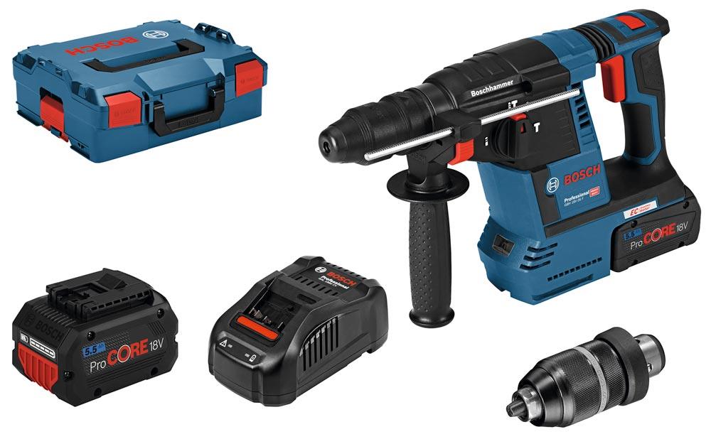 BOSCH Akku-Bohrhammer GBH 18V-26 F, 2x5.5Ah ProCORE18V, GAL 1880 CV L-BOXX 136