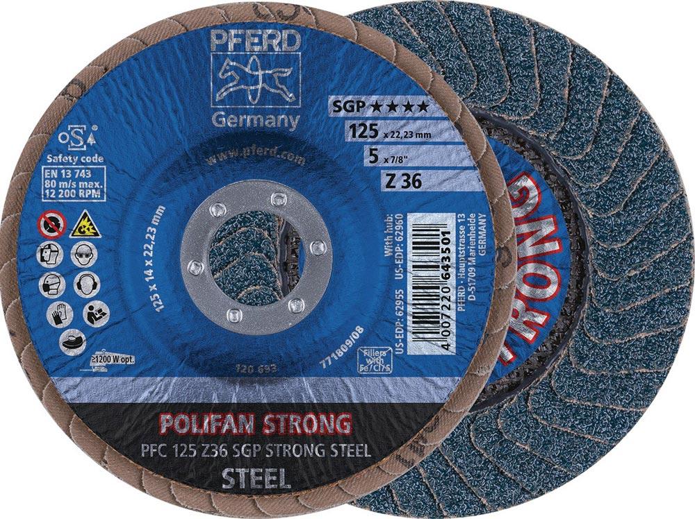 Fächerscheibe POLIFAN Z SGP STRONG STEEL Ø 125 mm Körnung 36 konisch INOX Zirkonkorund