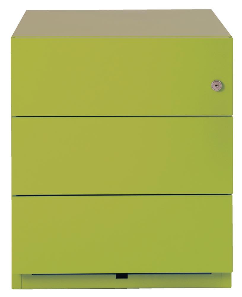 Rollcontainer, BxTxH 420x565x495 mm, 3 Schubladen, seitliche Griffleisten, grün