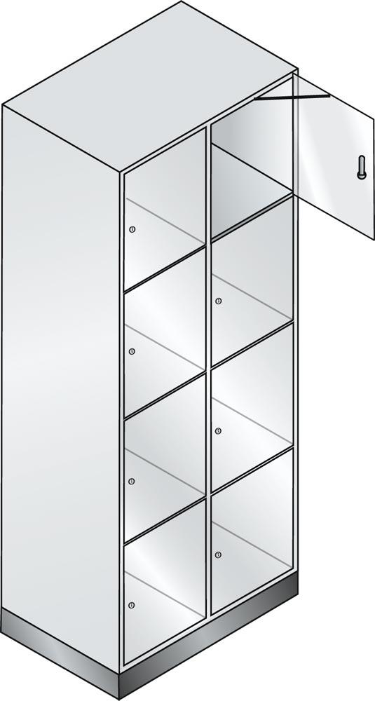 Fächerschrank mit Acrylglastüren, 2x4 Fächer 380 mm, BxTxH 820x500x1750 mm, Schloss, RAL 7035