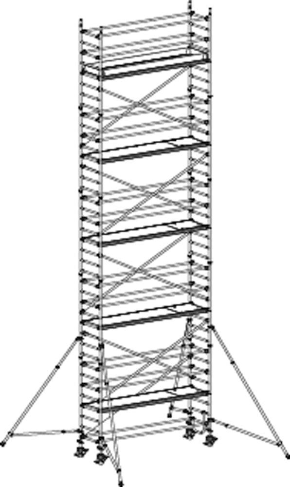 Fahrgerüst, Aluminium, mit Ausleger, Reichhöhe 11,40 m, Standhöhe 9,40 m, Gerüsthöhe 10,64 m, Gewicht 375,8 kg
