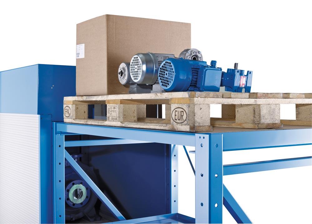 Schwerlast-Auszugregal, Anbaufeld, BxTxH 890x1260x2500 mm, RAL 5012 lichtblau