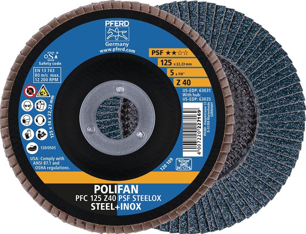 Fächerscheibe POLIFAN Z PSF STEELOX Ø 125 mm Körnung 80 konisch Stahl / INOX Zirkonkorund