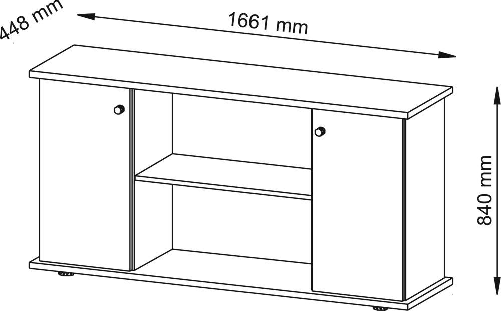 Sideboard, BxTxH 1661x448x840 mm, 2 Zwischenwände, 2 Holztüren, 1 Boden, ahorn