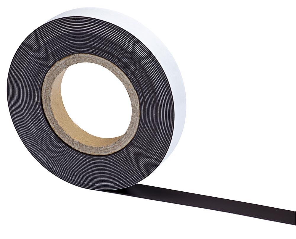 Magnetband, Rolle 10 m lang, 35 mm breit, 1 Seite selbstklebend, 1 Seite magnetisch