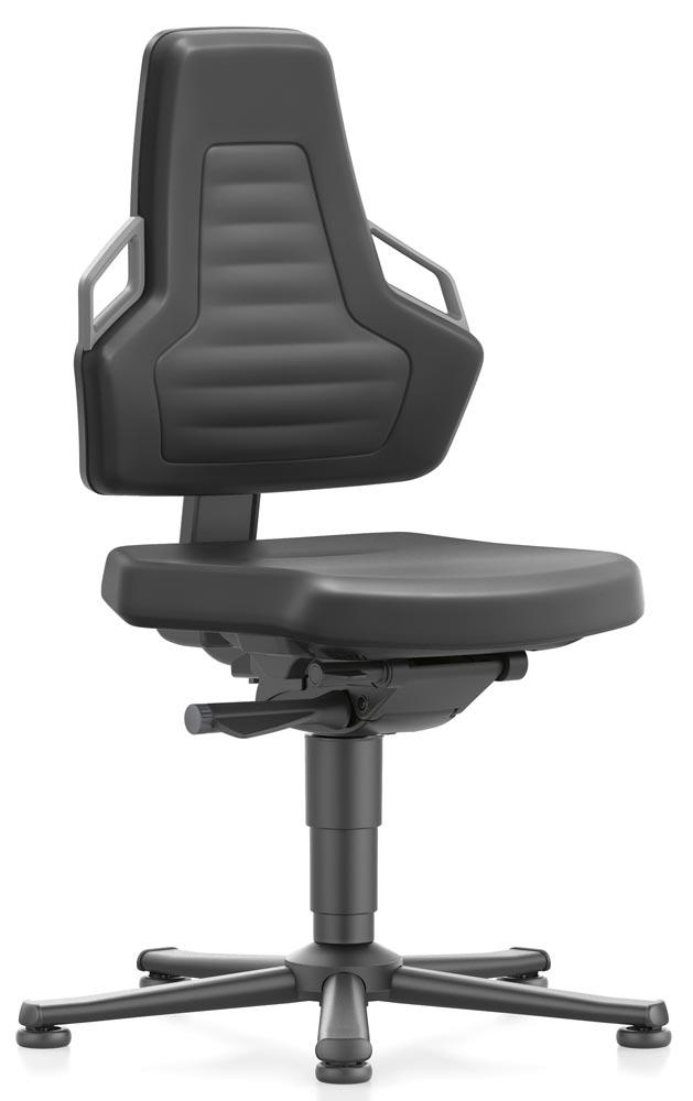 Arbeitsdrehstuhl mit autom. Gewichtregulierung, Sitz Integralschaum schwarz, Griffe grau, Gleiter, Sitz Höhe 450-600 mm